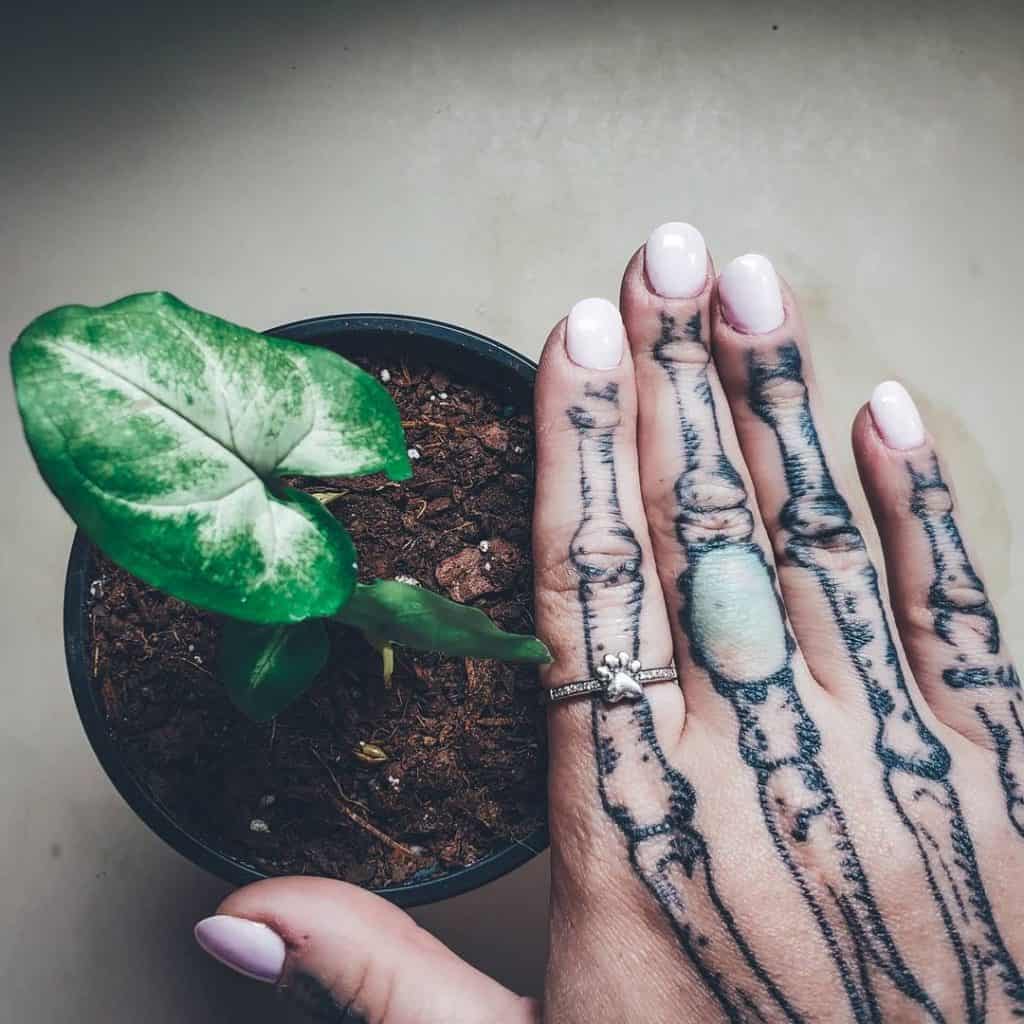 Skeleto rankos tatuiruotė, išsaugota tatuiruotė, pirštas 1
