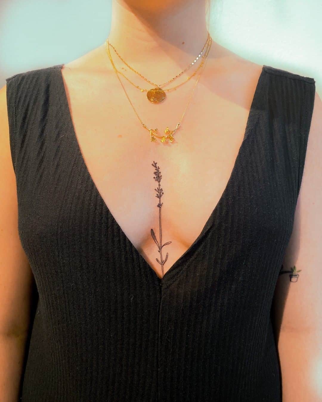 Uma tatuagem lavanda na caixa torácica
