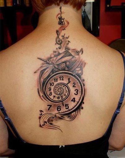 Graži ilga kišeninė laikrodžio tatuiruotė moterims
