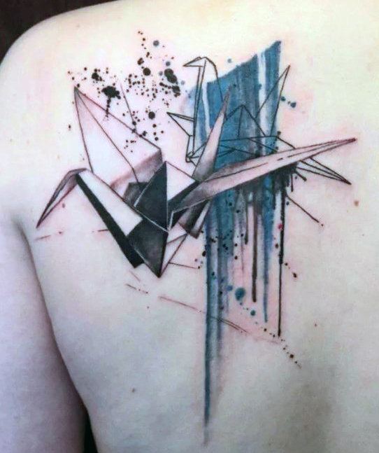 Origami Crane Tattoo akvarel.