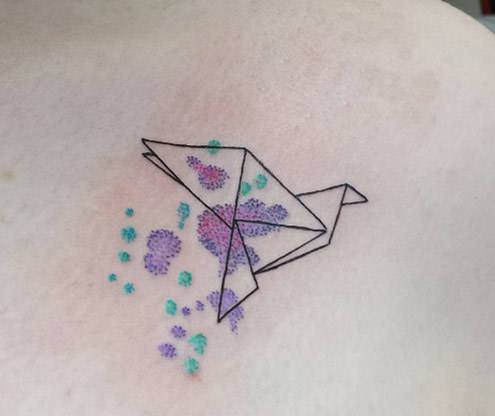 Origami ptica tetovaža akvarel žena