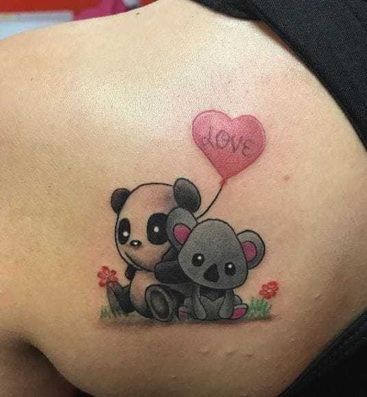 Miela Panda tatuiruotė ant peties nugaros moterims