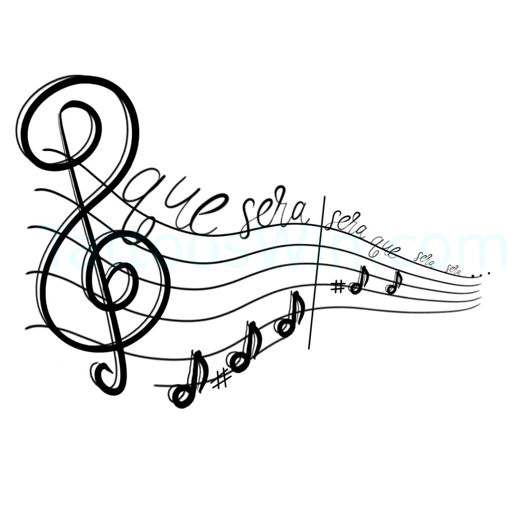 Conception de tatouage musical Que Sera Sera.