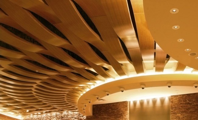 plafon decorativ din lemn suspendat rulon wave panouri de iluminat tavan suspendat panouri din lemn rulon unde iluminat