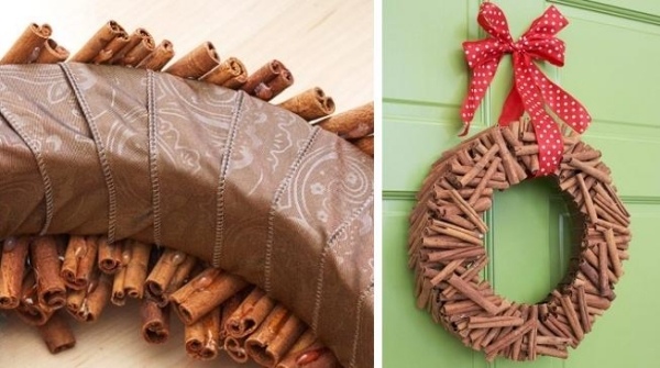 Coroană festivă de ușă-bețișoare de scorțișoară-spumă-underlay-decora idei Coroană de ușă festivă - bețișoare de scorțișoară materiale spumă tampoane idei-decorați