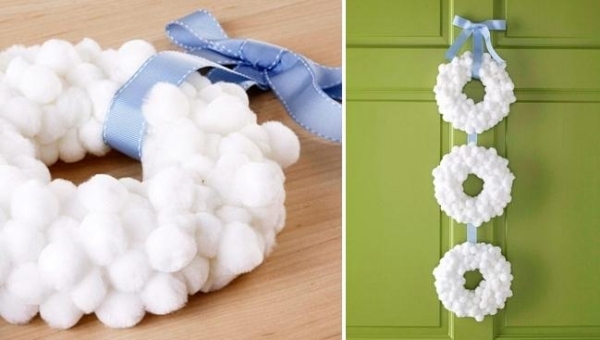 alb zăpadă lână pom pom coroană de bilă pentru a închide Sfaturi de decor pentru advent, zăpadă albă, lână, pom-pom, coroană de minge, pentru a închide