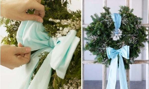 Idei de decorare Coroană de Crăciun Artizanat Coș de gunoi Bijuterii strălucitoare Deco Advent artizanat coroană de Crăciun panglică albastră arcuri bijuterii strălucitoare