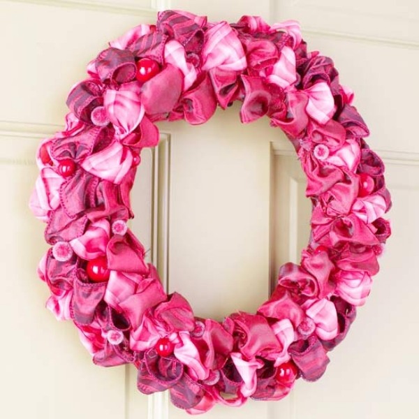 Decorarea pentru Crăciun coroane de ușă tinker panglici roz idei Decorațiuni festive de perete pentru coroană de ușă de Crăciun, idei de panglici roz