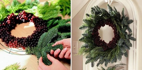Coroană de ușă - meșteșuguri de Advent - viță de vie artificială - ramuri veșnic verzi - ace de pin Coroană de ușă-decor de Advent artizanat-viță de vie artificială, frunze veșnic verzi, ramuri-ace de pin