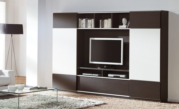 Perete extensibil în două culori contrastante - maro închis și alb Peretele suplimentar înfrumusețează ideile de vopsea albă de culoare închisă