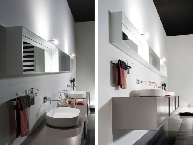 Dulap cu oglindă pentru baie - Regolo cu chiuvetă integrată, modernă, pe blat Baie-oglindă-dulap-REGOLO-cu-chiuvetă-modern-lavoar-blat