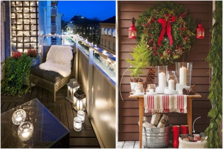 Balconul de Crăciun decorează cu lumânări și lumini de zână