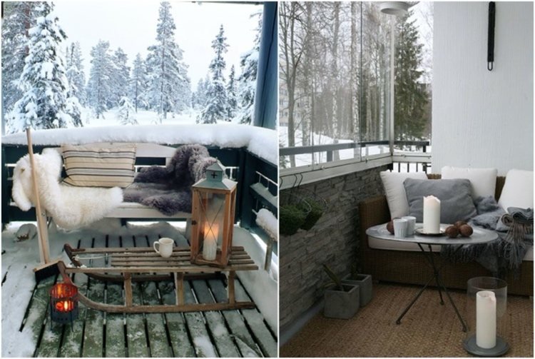 Decorează balconul pentru iarnă cu sanii și felinare vechi