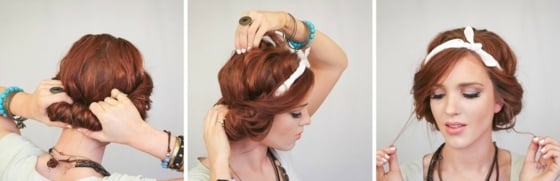 Instrucțiuni Pași Introduceți bandană Imitați coafura Instrucțiuni-coafură-păr-cu-bandana