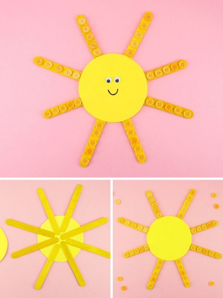 Idei meșteșugărești pentru copii preșcolari soare din mânere și nasturi din lemn