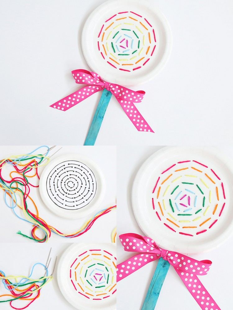 Faceți acadele din farfurii de hârtie și fir de cusut cu copii de 6 ani