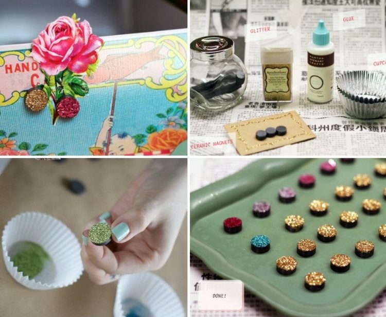 Faceți magneți drăguți cu sclipici clipește cu magneți sclipici-colorate-decorațiuni-manual-instrucțiuni-brioșe-huse din hârtie