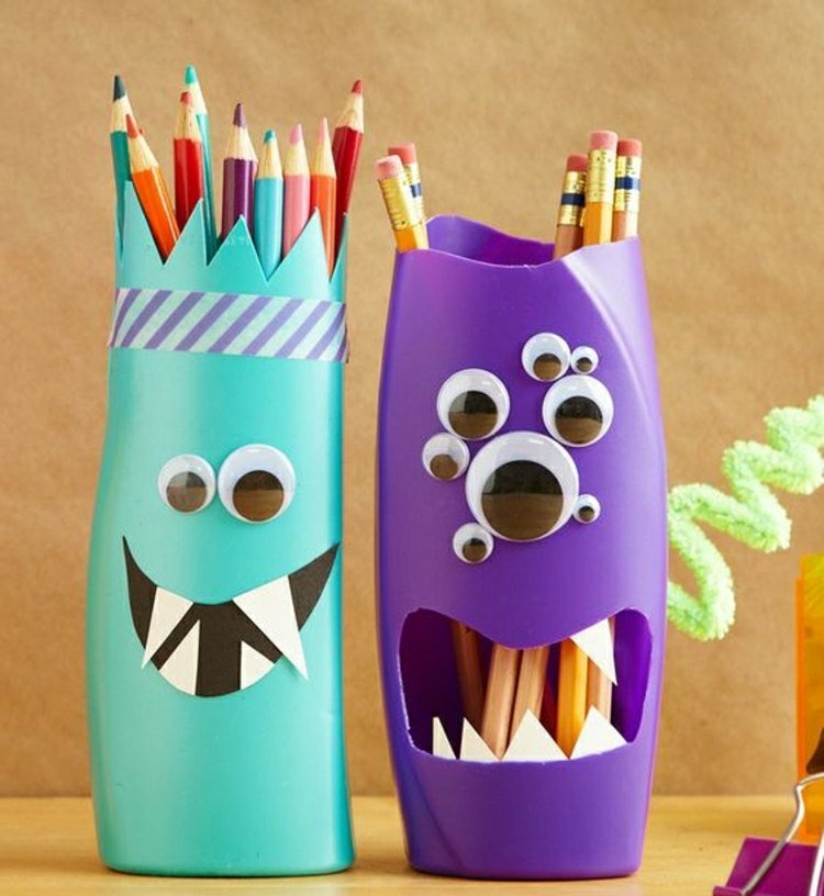 Suport stilou monstru Tinker din sticle goale de plastic tineri-băieți-vârstă-școlară-titular-stilou-monstru-șampoane-goale-goale