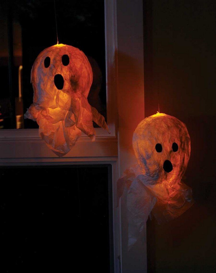 Faceți felinare fantomă pentru Halloween Artizanat cu lanternă din hârtie machetă-Halloween-fantomă-apartament-decor