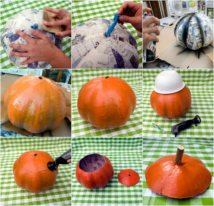 Vopsiți dovleacul și tăiați un capac bricolaj-hârtie mache-dovleac-balon-vopsea-capac-decupat
