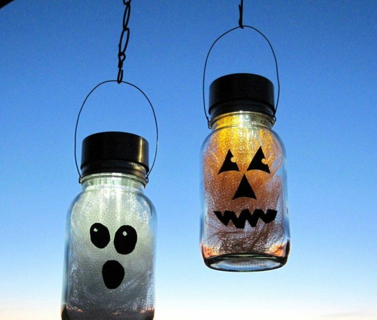 Faceți felinare în formă de fantome și dovleci pentru Halloween tinker pentru lanterne de Halloween fantomă dovleac mason borcan se confruntă cu decor