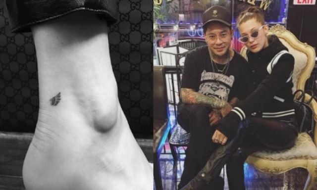 „Bella Hadid“ angelų sparnų tatuiruotė