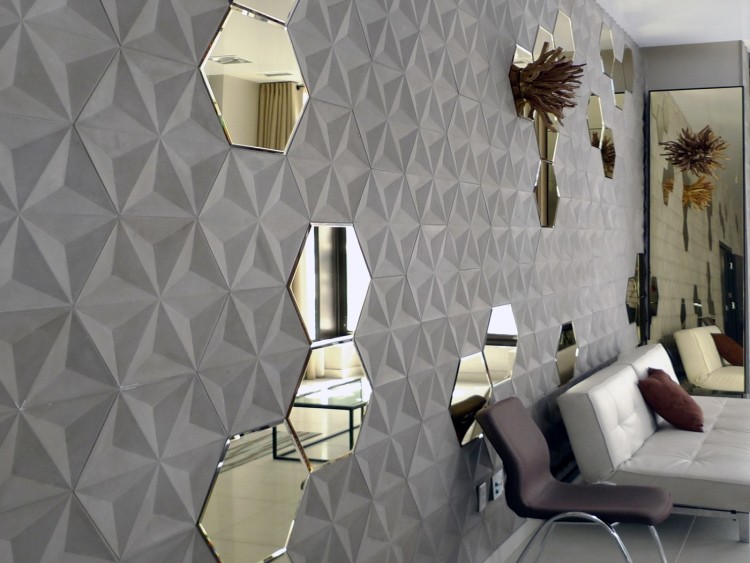 Plăci de beton combinate cu oglinzi în formă de hexagon Plăci de beton pentru perete interior-hexagonal-3d-oglindă-combinație