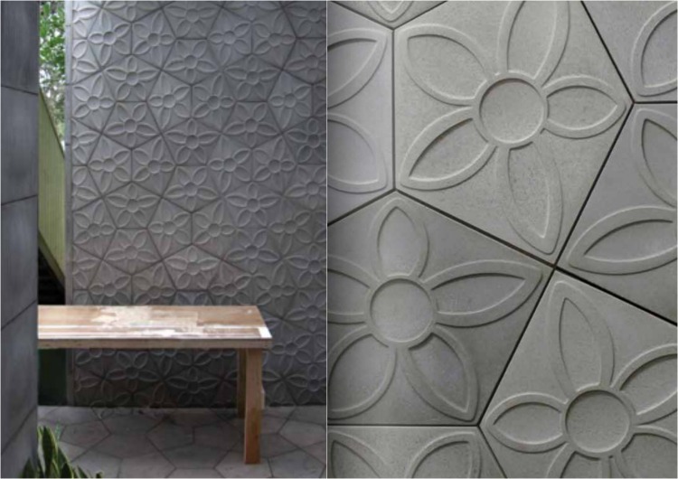Gresie din beton pentru terasă cu motiv floral de Ogassian gresie-beton-terasa-geometrica-perete-floral