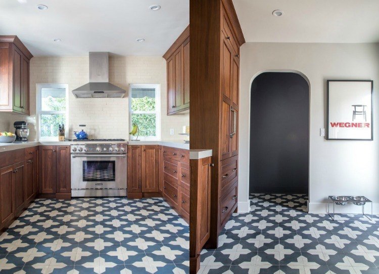 Lăsați bucătăria din lemn și plăcile cu motive să pară moderne Gresie-model-bucatarie-model-negru-alb-lemn-modern