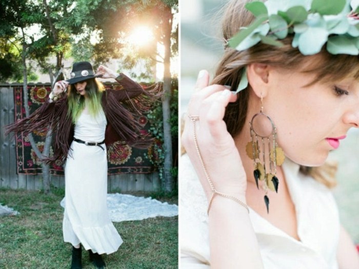 Bijuteriile în stil boem au fost alese pentru petrecerea miresei mireasa boemă petrecere coroane cercei harrschmuck rochie