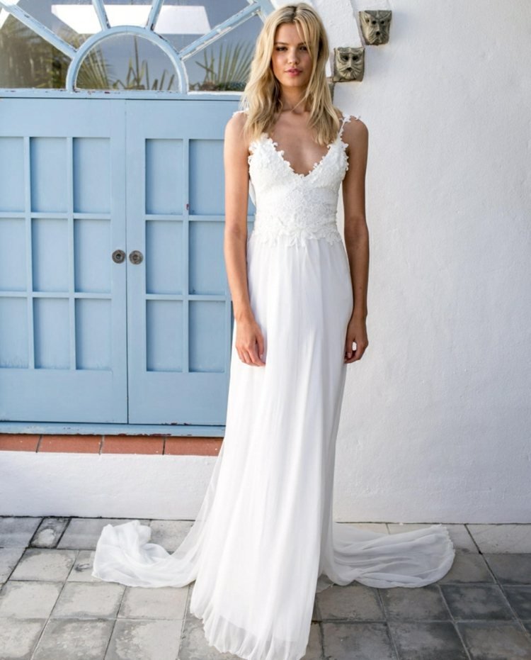 rochie de mireasa boho plaja nunta mătase șifon bretele doamnelor broderie