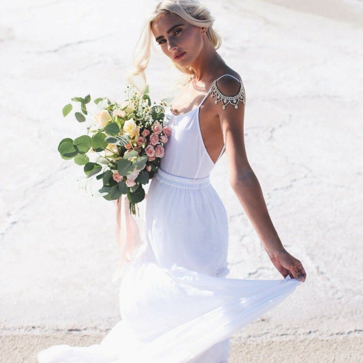 rochie de mireasa boho curele de spaghete de nunta de plajă-bijuterii-umăr-țesătură aerisită