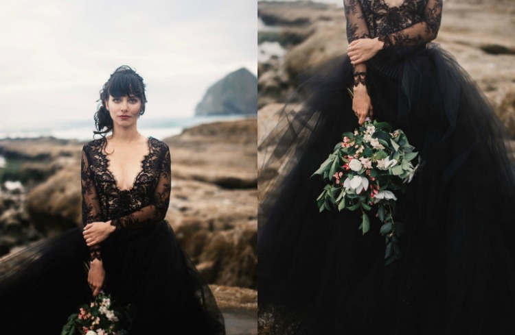 rochie de mireasa-neagra-extravaganta-nunta-moda-tul-dantela-decolteu