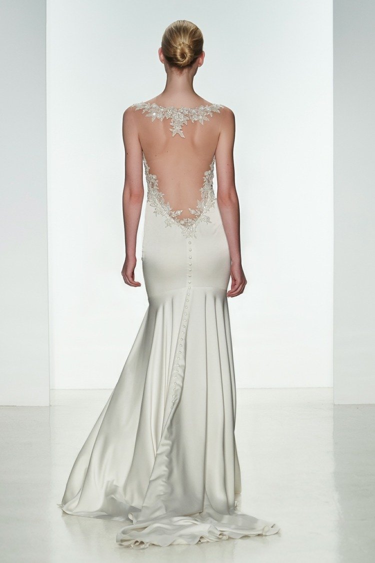 rochie spate decolteu gât accent dantelă luciu rochie de mireasă