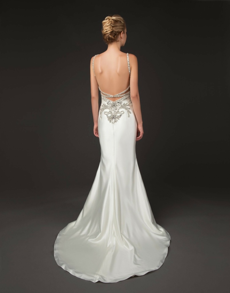 rochie de mireasa cu mărgele de broderie cu pietre de broderie în spate, purtătoare subțire