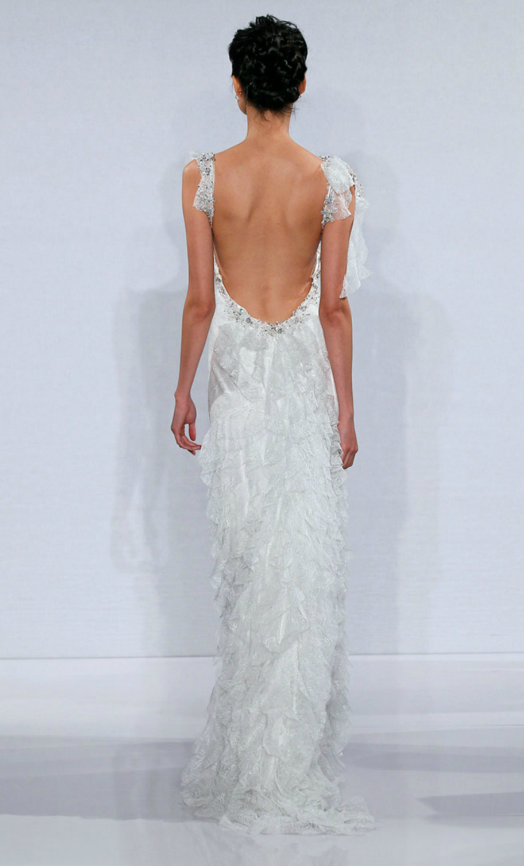 rochie de mireasa sifon design moda curele fara spate accent