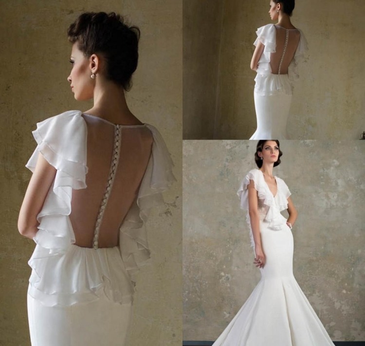 rochie de mireasa-accentuat-spate-spate-liber-nasturi-volan-tul-alb-elegant