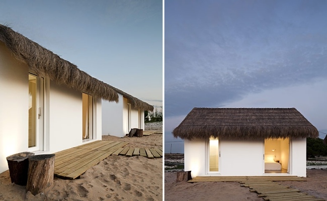 Bungalou-stațiune cu acoperiș de stuf Portugalia-perete exterior din ipsos alb Stațiune cu acoperiș de paie Portugalia-Ipsos alb Perete exterior tradițional