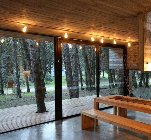 Ușă de sticlă cu design de casă la țară interior modern - iluminat și ușă de sticlă