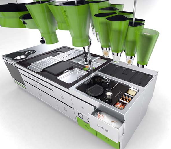 bucătărie interesantă cu sistem de reciclare