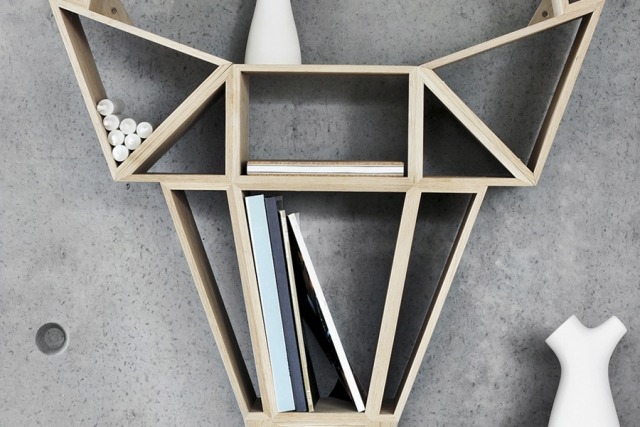 raft de cărți reviste din lemn de stejar în formă de cap de căprioară raft de cărți design cap de cerb forma lemn de stejar