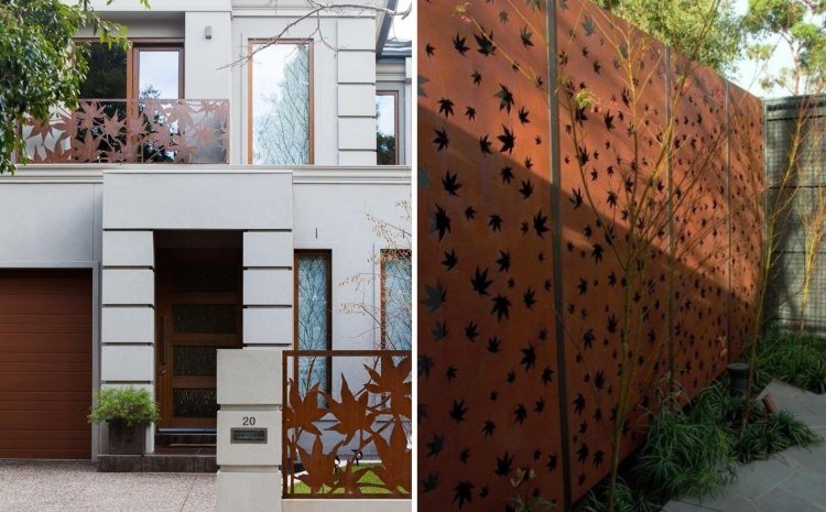 Plăci de oțel Corten cu motiv de frunze de arțar corten oțel-ecran de confidențialitate-grădină-balcon-arțar-frunze-motiv