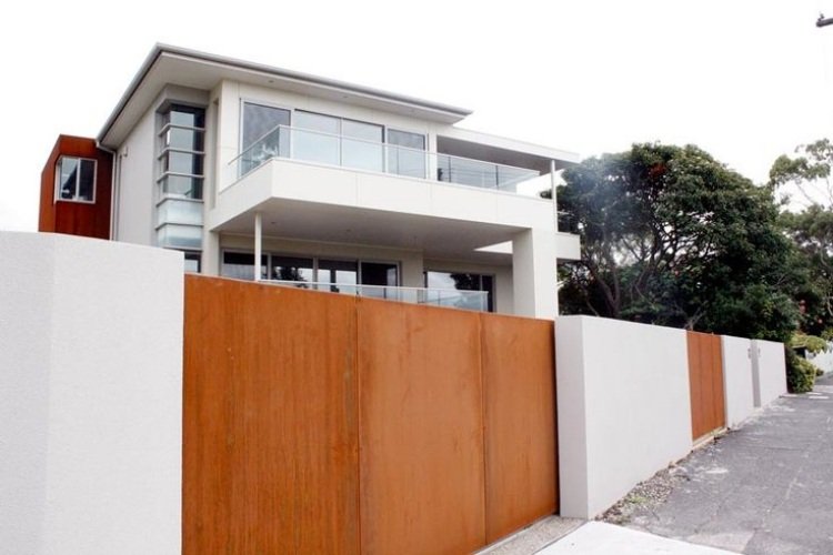 Gard opac din oțel carbon și pereți de grădină albi gard de intimitate din otel corten-poarta de gradina opaca