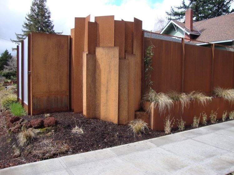 Gard de grădină opac și pat ridicat din oțel Corten otel corten-gard intim-pat opac-ridicat-iarba ornamentala