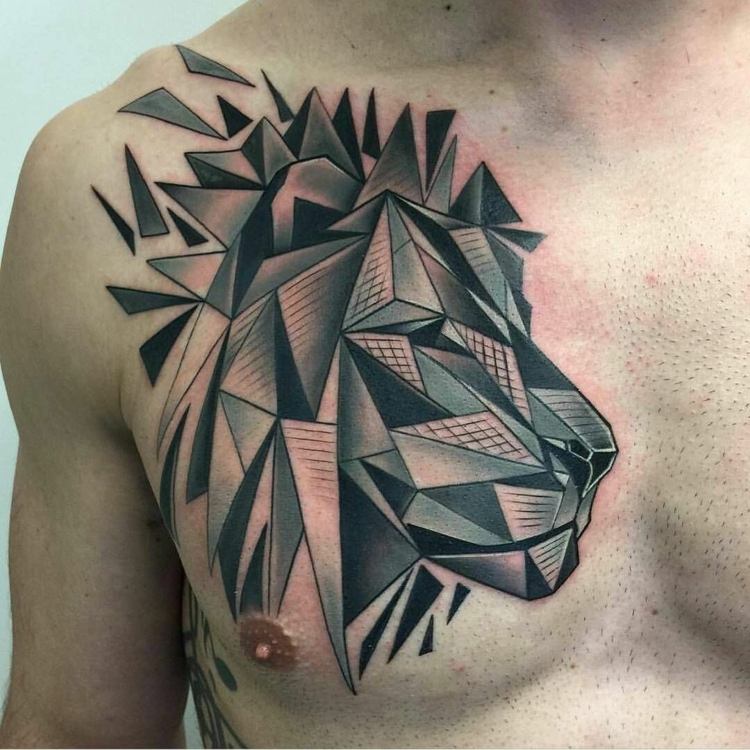 Efect de cioburi de formă abstractă pentru tatuaj leu pentru umăr