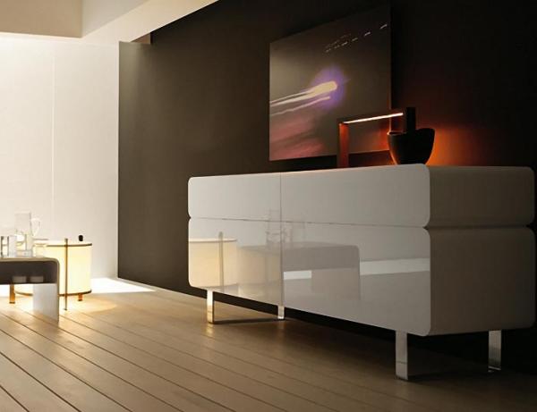 bufet modern picioare din oțel alb lucios