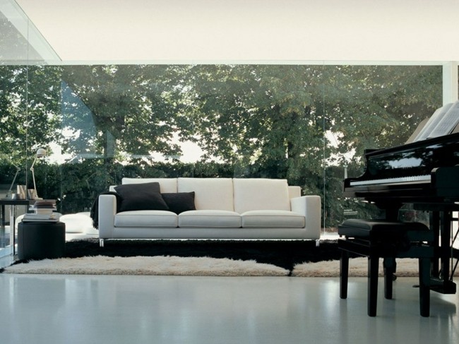 amenajat camera de zi alb-negru living alb amenajat pian