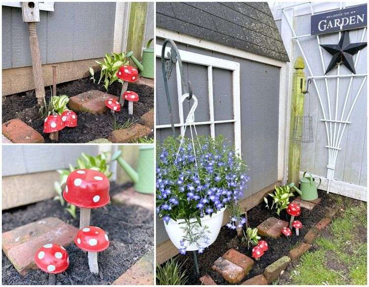 Decorațiuni de grădină de poveste cu toadstakes decorative în grădină