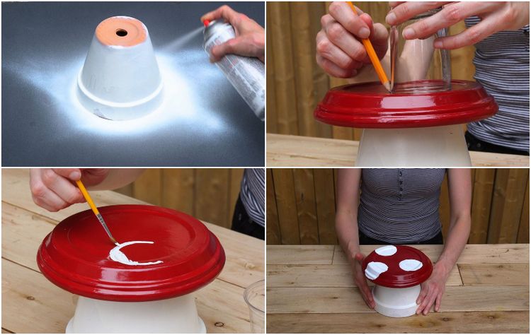 Decorarea grădinii ciuperci din lut și farfurie din lut DIY