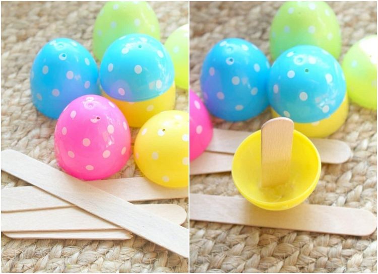 Faceți mini ciuperci ca decorațiuni de grădină din ouă de plastic și bastoane de gheață